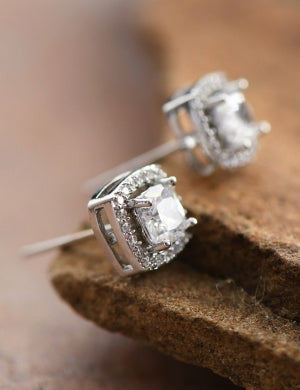 Square Studs with Clear Glass Crystals