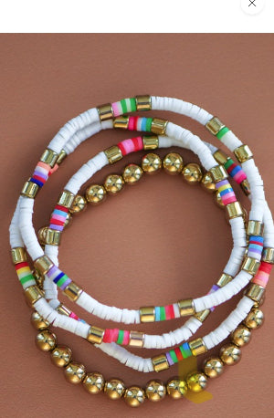 Multicolor Flat Disc Bead Bracelet Set