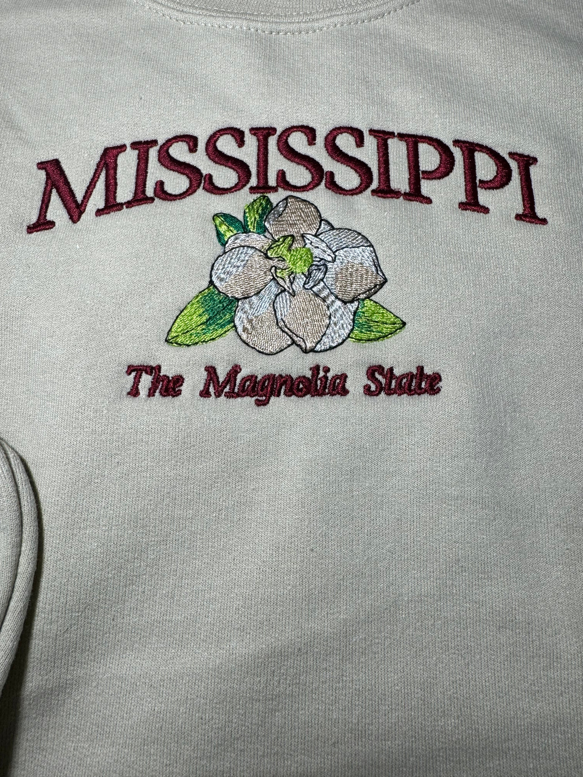 Mississippi The Magnolia State Embroidered Crewneck