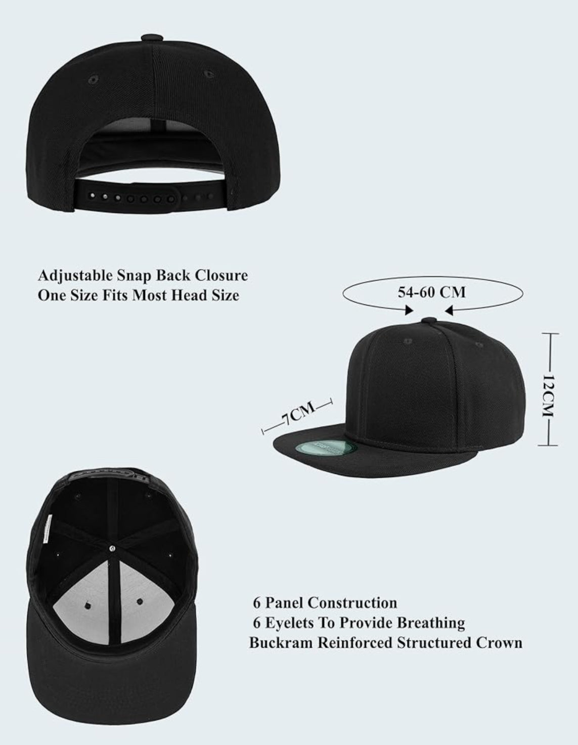 Black Flat Brim Adjustable Snapback Baseball Cap