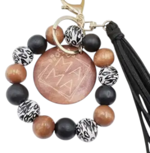 MAMA Wooden Leopard Print Keychain with Tassel