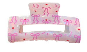 Pink Bow Rectangular Hair Claw Clip