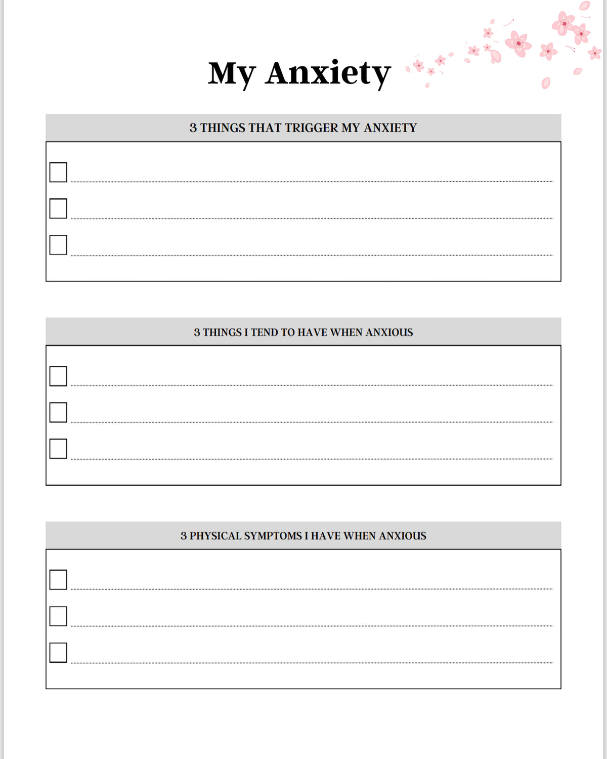 Anxiety Journal Template