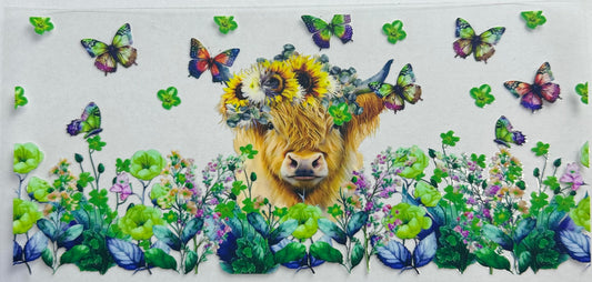 Cow with green butterfies and flowers Decal