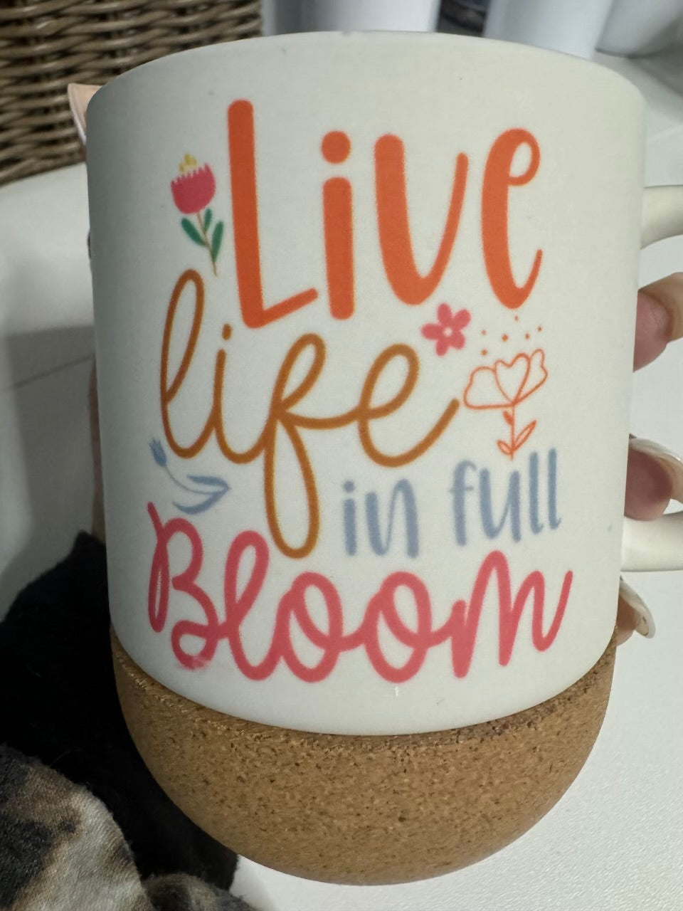 Live Life in full Bloom 15 oz Ceramic Coffee Mug with Removable Coaster and Sliding Lid