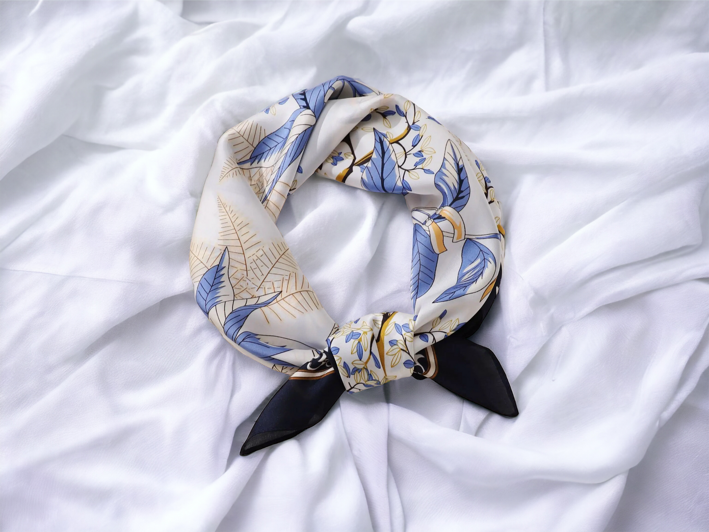 Navy Blue Trim and Leaf Scarf